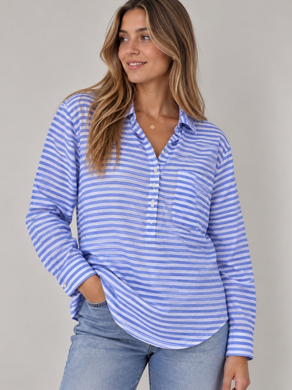 Old Navy Nautical Striped Fisherman Shirt XL 100% Cotton Coastal Preppy